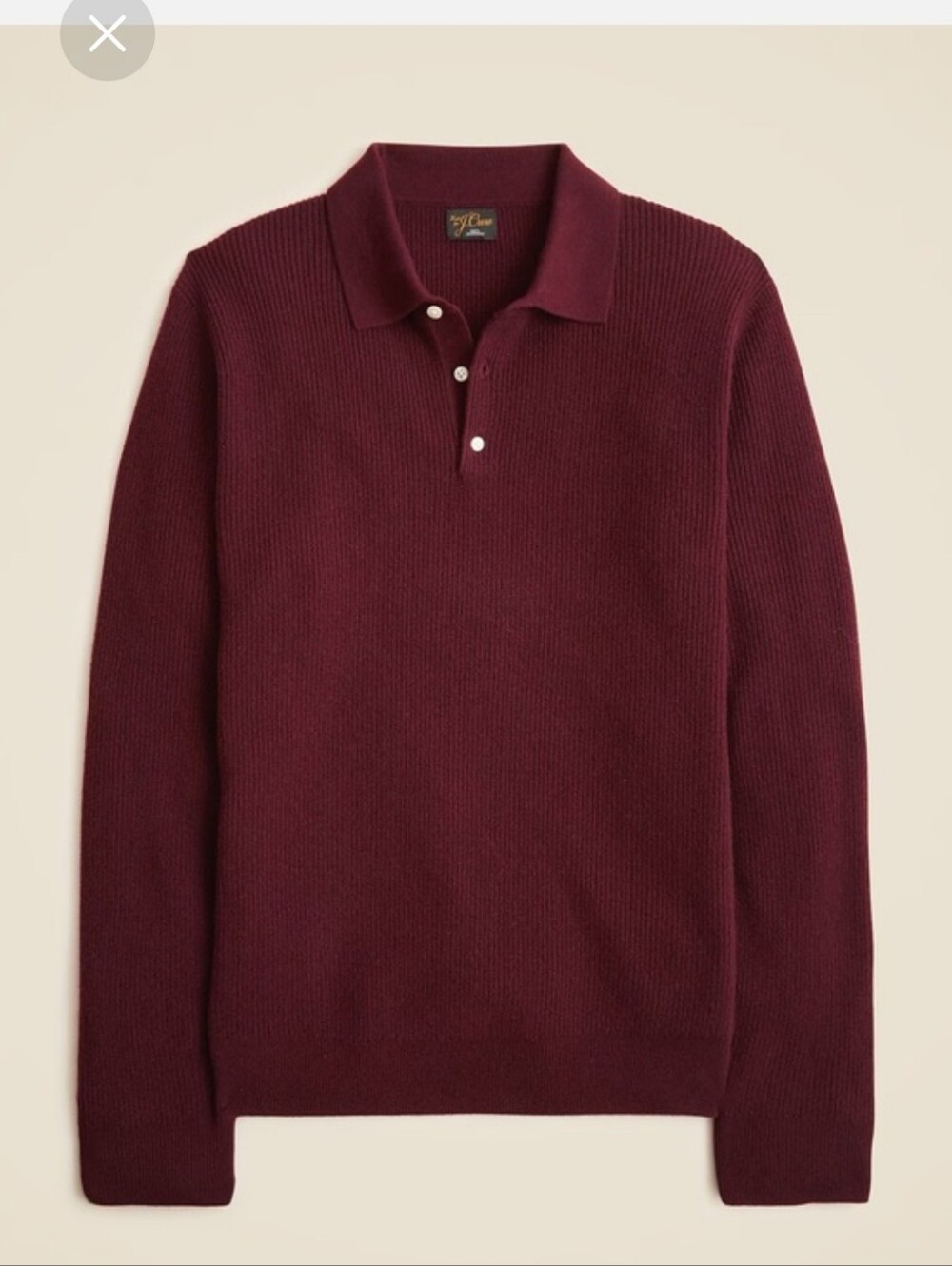 J. Crew 100% Cashmere Ribbed Polo Sweater In Port Wine